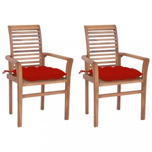 Zahradní jídelní židle s poduškou 2 ks teak Dekorhome Červená,Zahradní jídelní židle s poduškou 2 ks teak Dekorhome Červená