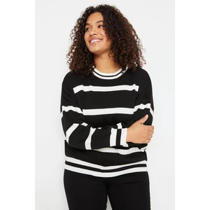Trendyol Curve Black Crew Neck Striped Knitwear Sweater