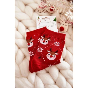 Women's Christmas socks shiny reindeer Red