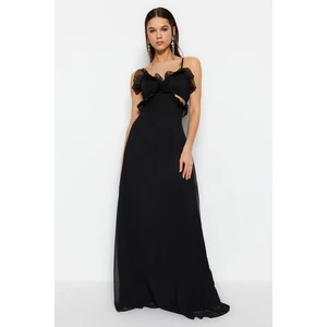 Trendyol Black Evening Dress With Open Waist / Skater Lined Window / Cut Out Long Evening Dress