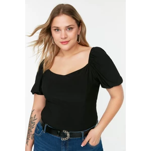 Trendyol Curve Black Sleeve Detailed Knitted Blouse