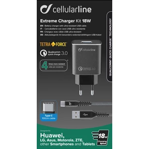 Nabíjačka do siete CellularLine Tetra Force 18W, QC 3.0 + USB-C...