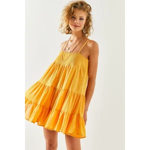 Olalook Women's Mustard Rope Straps Multi-piece Mini Loose Dress