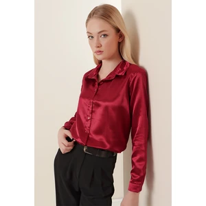 Bigdart 3964 Lightly Flowy Satin Shirt - Damson