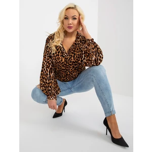 Light brown and black oversized shirt blouse with leopard pattern