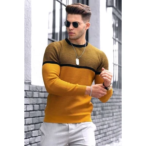 Madmext Mustard Color Block Men's Sweater 4734