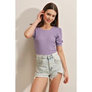 Bigdart 0468 Button Detailed Knitted Blouse - Lilac