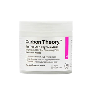 Carbon Theory Tea Tree Oil & Glycolic Acid čistiace tampóny pre rozjasnenie a vyhladenie pleti 60 ks
