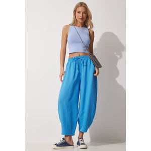 Happiness İstanbul Women's Blue Linen Baggy Baggy Pants