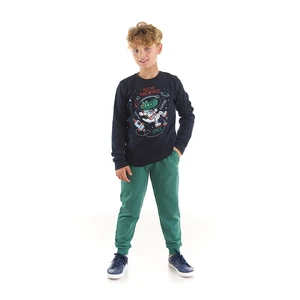 Denokids Astronaut Crocodile Boys Navy Blue T-shirt and Khaki Pants Suit