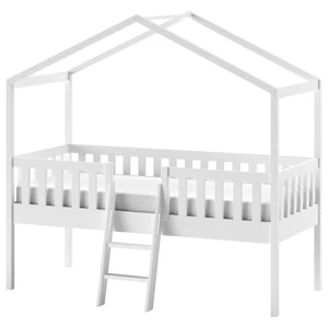 Białe podwyższone łóżko dziecięce w kształcie domku z litego drewna sosnowego 90x200 cm DALLAS – Vipack