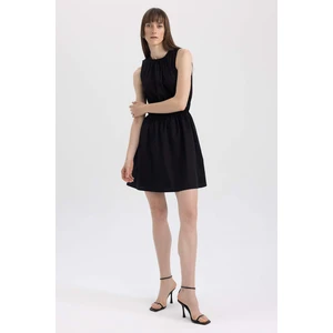 DEFACTO Round Neck Poplin Sleeveless Mini Short Sleeve Dress