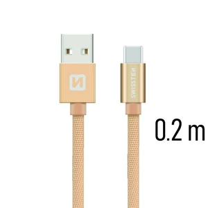 Datový kabel Swissten Textile USB/USB-C, 0,2m, zlatý