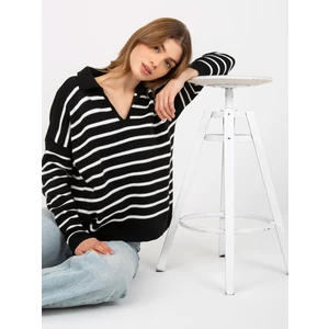 Black and white oversize striped sweater with collar