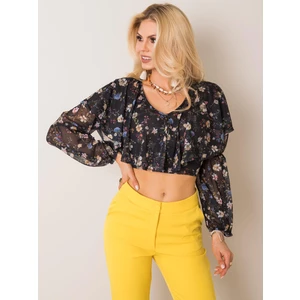 RUE PARIS Black blouse with flowers