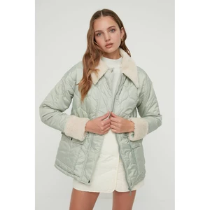 Trendyol Mint Collar Plush Detailed Quilted Coat