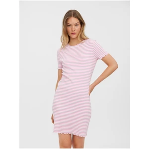 White-pink striped short dress VERO MODA Vio - Ladies