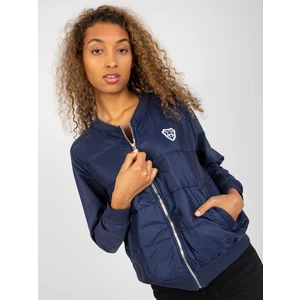 RUE PARIS dark blue quilted bomber sweatshirt with pockets