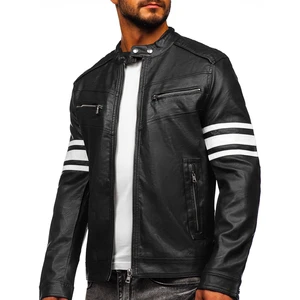 Geacă de piele biker negru-alb Bolf BF59359