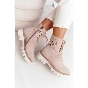 Suede Openwork Boots Maciejka Beige 05033-04