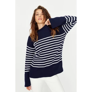 Trendyol Navy Blue Oversize Striped Knitwear Sweater