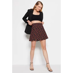 Trendyol Black Mini Weave Cherry Pattern Skirt