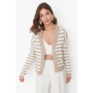 Trendyol Camel Soft Textured Striped Knitwear Cardigan