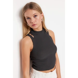 Trendyol Anthracite Knitwear Blouse with Crop Window/Cut Out Detailed