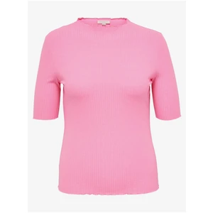 Pink Women's Ribbed T-Shirt ONLY CARMAKOMA Ally - Women