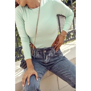 Ribbed body with long sleeves, mint