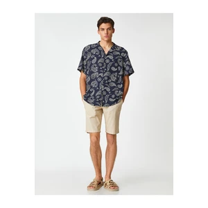Koton Short Sleeve Shirt with Turndown Collar Shawl Print Detailed