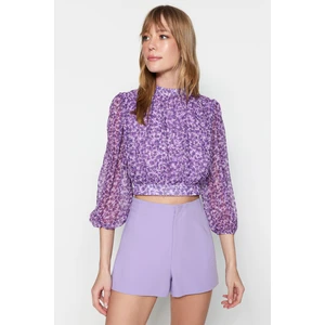 Trendyol Purple Crop Woven High Neck Blouse