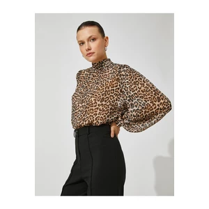 Koton Leopard Patterned Blouse Standing Collar