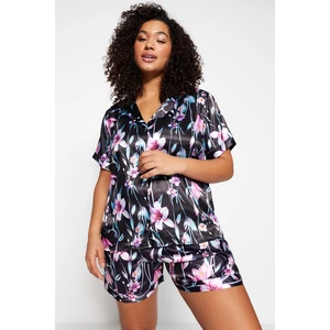 Trendyol Curve Multicolored Floral Satin Pajamas with Woven Buttons