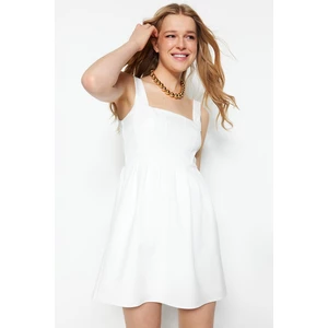 Trendyol White Waist Opening Mini Dress with Ruffles in Woven Straps