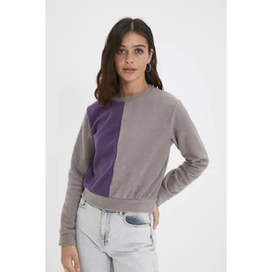 Trendyol Gray Color Block Basic Fleece Knitted Sweatshirt