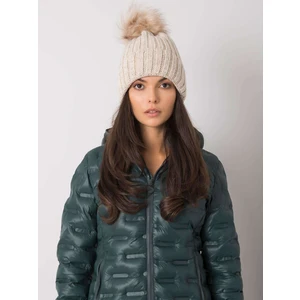 Beige insulated hat with applications