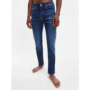 Calvin Klein Tmavě modré pánské skinny fit džíny s vyšisovaným efektem Calvin  - Pánské