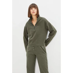 Trendyol Khaki Stand Up Collar Zippered Knitted Sweatshirt