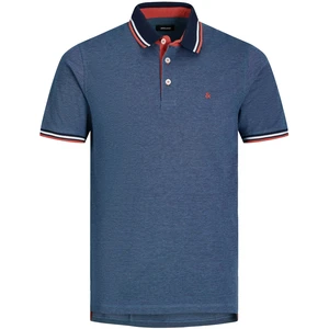 Jack&Jones PLUS Pánské polo triko Slim Fit JJEPAULOS 12143859 Denim Blue 4XL