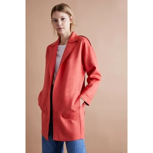 Koton Women's Red Suede Look Trench Coat