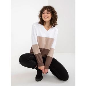 Basic white-brown sweatshirt with neckline by RUE PARIS