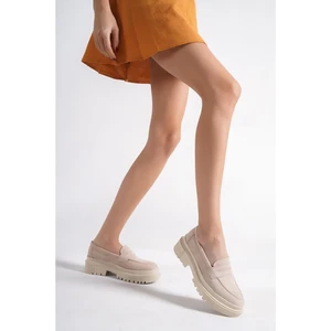 Capone Outfitters Capone Women's Loafers With Oval Toes and Trak Sole Suede Beige