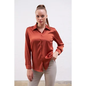 Gusto Satin Shirt - Brown