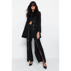 Trendyol Black Premium Fur Collar Detailed Coat with Gold Buttons