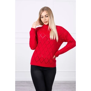 Sweater high neck  with diamond pattern red