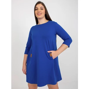 Kobaltově modré minišaty plus size s kapsami od Dalenne