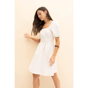 DEFACTO Square Collar Linen Mini Short Sleeve Dress