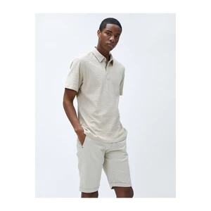 Koton Polo Neck T-Shirt. Textured Buttons Short Sleeve Cotton.