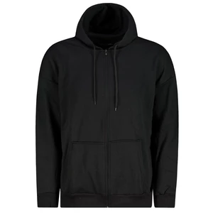 Trendyol Black Men's Oversize Hooded Zippered Thick Basic Sweatshirt-Cardigan